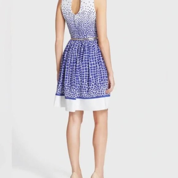NWT Eliza J Missy Sleeveless Belt Fit+Flare Blue White Midi Dress MSRP $138 Size - Picture 11 of 11